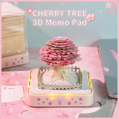 3D Time Piece Calendar 2026 DIY Calendars Tear Away Carving Art 3D Memo Pad Calendar With LED Lights sculpture artsy pads calendar notepad for Desktop Decor-Cherry Tree