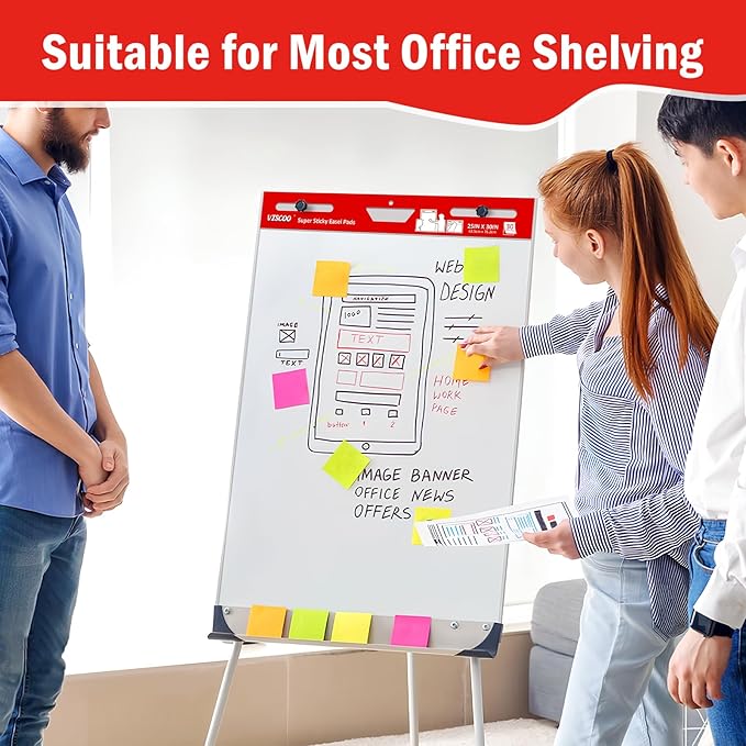 Thickened Sticky Easel Pad, 25 x 30 Inches Flip Chart Paper for Teachers, Giant Self-Stick Chart Paper for Wall, Anchor Chart Paper for Classroom/Office with Sticky Note, 90 Sheets/3Pad