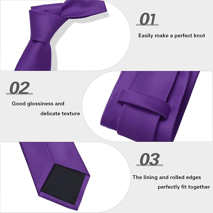 PenSee Men's Tie Set Solid Pure Color 3.15" (8CM) Classic Formal Plain Necktie and Pocket Square Set For Men