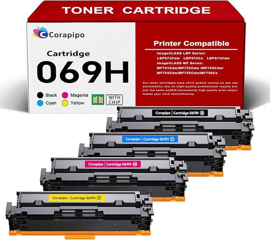 069H / 069 High Yield Toner Cartridge Set :Compatible Replacement for Canon MF753Cdw / 069 / 069H Toner Cartridge for ImageCLASS MF753Cdw MF751Cdw LBP674Cdw Printer ( 069 Toner BK/C/Y/M,4Pack )