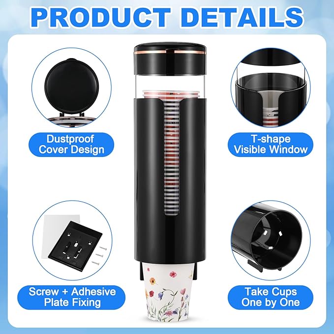 Baderke 2 Pieces Cup Dispenser Pull Type Automatic Remover Fit 4 oz to 7 oz Plastic Water Machine Cup Holder Wall Mount Bathroom Home Office Hospital (Vivid)