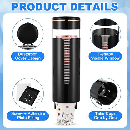 Baderke 2 Pieces Cup Dispenser Pull Type Automatic Remover Fit 4 oz to 7 oz Plastic Water Machine Cup Holder Wall Mount Bathroom Home Office Hospital (Vivid)