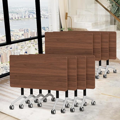 Conference Room Table, 55 Inch Folding Conference Tables with Wheels, Modern Office Meeting Table, Easy Flip & Nest Design, Rectangular Seminar Tables with Metal Frame for 2-24 People(B 8PCS)
