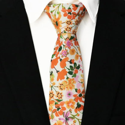 Cotton Floral Ties for Men 2.76" Men's Skinny Tie Linen Flower Printed Neck Tie for Wedding Dating Party