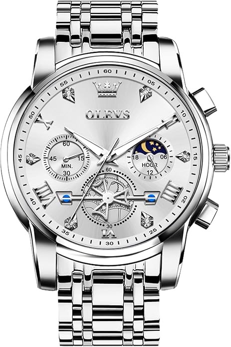 OLEVS Watches Men Waterproof Luxury Big Face Mens Watch Stainless Steel Quartz Analog Dress Watches for Men Luminous Multifunction Man Watch Relojes De Hombre