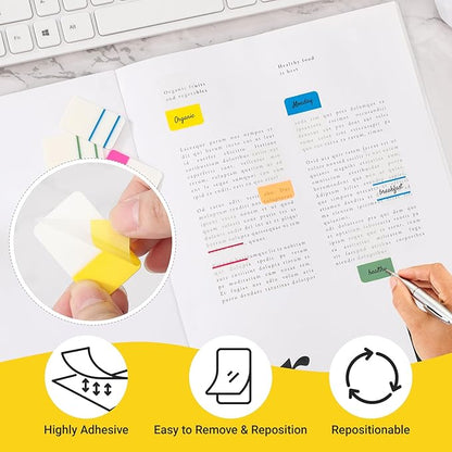 EUSOAR Sticky Tabs, 480 Pcs 1x1.6 Inch Multi-Colored Page Markers Sticky Index Transparent Flags Tabs Strip, Repositionable Labels Self Adhesive Flags Tab Strip for Binders Notebook Folders