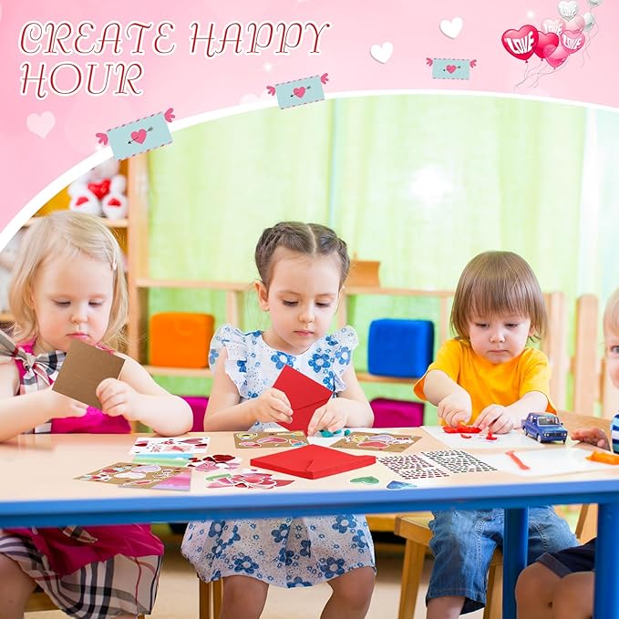 Zonon Valentine's Day DIY Card Making Kit Include Greeting Cards and Envelopes Heart Foam Stickers Diamond Stickers Valentine Party Favors Classroom Exchange Gifts(64 Pack)
