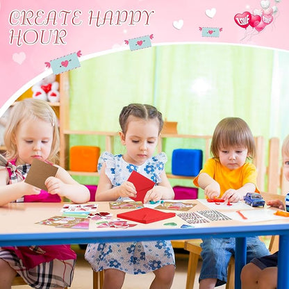 Zonon Valentine's Day DIY Card Making Kit Include Greeting Cards and Envelopes Heart Foam Stickers Diamond Stickers Valentine Party Favors Classroom Exchange Gifts(64 Pack)