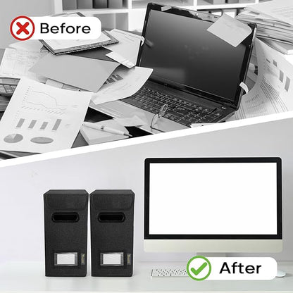 BALEINE File Organizer Box with Lid, Collapsible File Folder Organizer with Plastic Slide, Hanging File Folder Box for Office Document Storage (2 Pack, Black, S)