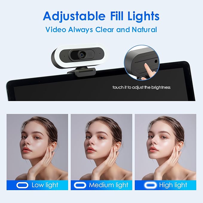 saylas 2K Webcam for PC, 2K@60FPS/1080P@60FPS Webcam with Microphone, USB Computer Camera with RGB Lights, Autofocus, Noise Cancellation, Privacy Cover, 65° FOV, Web Camera for Computer/Laptop/MacBook
