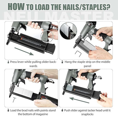 NEU Master Pneumatic Brad Nailer, 2 in 1 Nail Gun Staple Gun Fires 18 Gauge 2 Inch Brad Nails and Crown 1-5/8 inch Staples with Carrying Case and Safety Glasses(Used with Air Compressor)