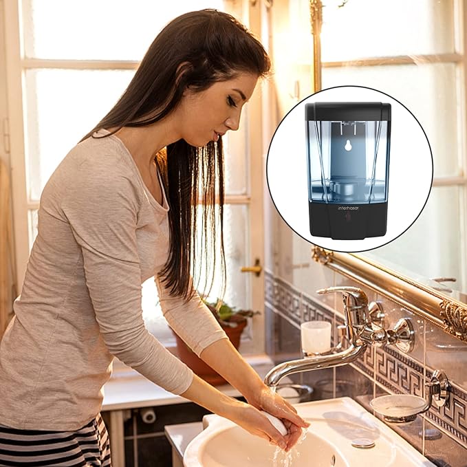 interhasa! Soap Dispenser, Touchless Hand Sanitizer Dispenser Wall Mount Automatic Kitchen Soap Dispenser for Commercial Home, Office, 600ml/20oz Black