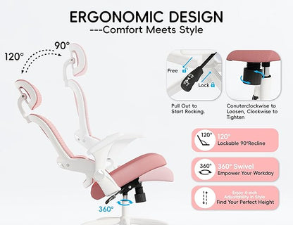 TRALT Office Chair - Ergonomic Office Chair with Back Support, Computer Chair - Home Office Desk Chairs, 330lbs Wide Seat Big and Tall Office Chairs with Headrest, Comfy Desk Chairs (Pink)