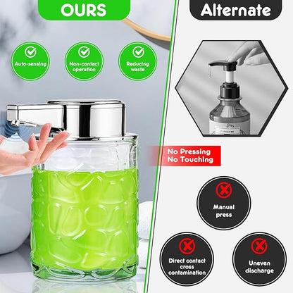 Automatic Touchless Soap Dispenser, Glass Sensor Hand Sanitizer Dispenser with 1800mAh Rechargeable Battery, Waterproof Design for Kitchen & Bathroom (Silver Foam Type)