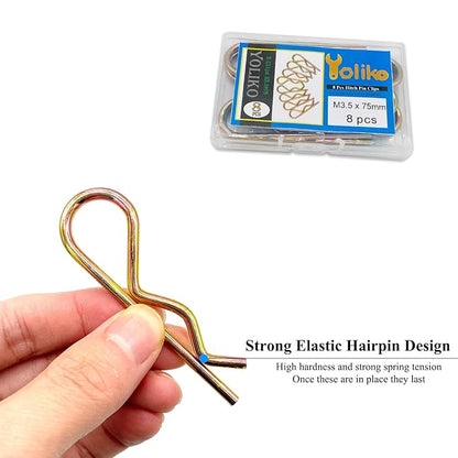 8Pcs Heavy Duty Hitch Pins Clip R Clips Spring Retaining Wire Hair Pins Cotter Pin Strong Spring Tension Large Carter Pin R Clip Large for Trailer Tractor Mower Carts Truck Color zinc M3.5x75mm
