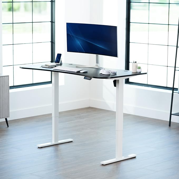 VIVO Electric 63 x 32 in Standing Desk, Memory Height Adjustment, 1B Series, Black Top White Frame, DESK-KIT-1W1B