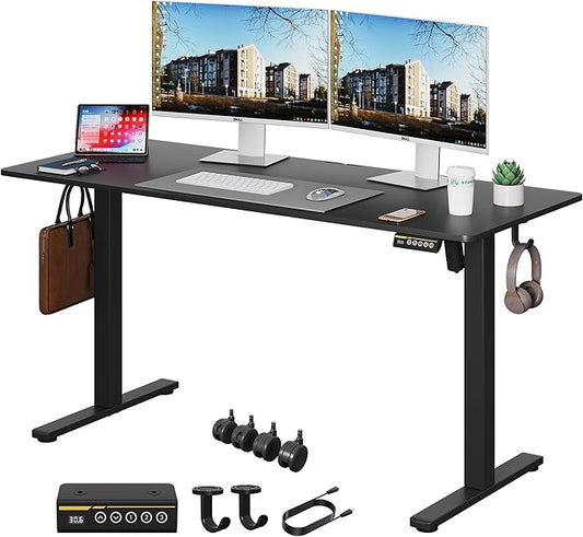 Electric Standing Desk 55"x24" Adjustable Height Stand Up Desk with Lockable Wheels Ergonomic Sit Stand Desk for for Work Office Home Computer Workstation (Black)