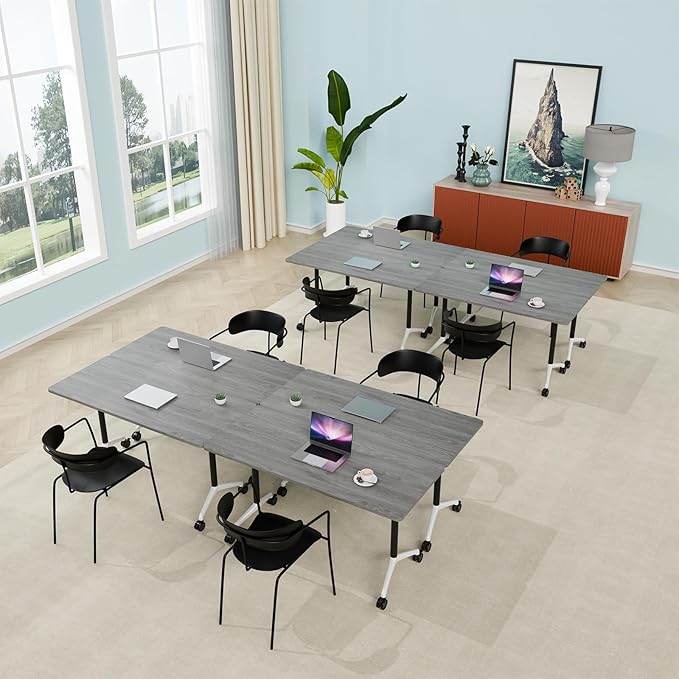 Conference Room Table, Folding Conference Table with Silent Wheels, Modular Flip Top Mobile Training Tables for Office, Training Room, Meeting Rooms, School, 2-16 Person (10, Grey, 70.8in)