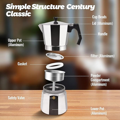 12 Cup Aluminum Moka Pot Classic Stovetop Espresso Coffee Maker 600ml 20oz Coffeemaker Percolator Mocha Pot Greca Coffee Maker Cafe Makers for Italian and Cuban Café Brewing Silver