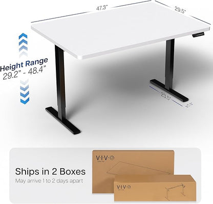 VIVO Electric 48 x 30 in Standing Desk, Memory Height Adjustment, 1B Series, One-Piece White Top, Black Frame, DESK-KIT-1B5W