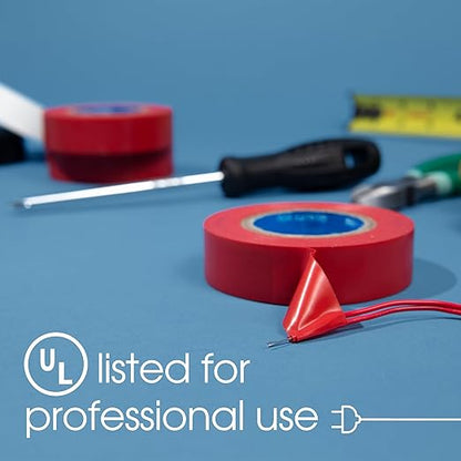 SPARTAN INDUSTRIAL - 3/4" X 66' Red Vinyl Tape - 24 Rolls of Colorful Electrical Tape for Color Coding, Cable Repair, and More