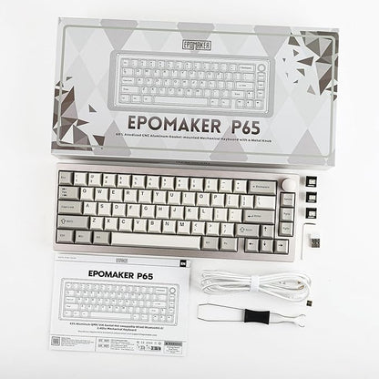 EPOMAKER P65 QMK/VIA Wireless Aluminum Gaming Keyboard, Gasket-Mount, Bluetooth/2.4Ghz/USB(A to C), Hot Swappable, N-Key Rollover, for Mac/PC/PS/Xbox (Khaki, Zebra Switch)