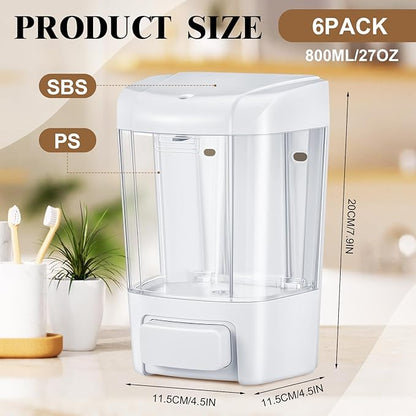 Hushee 6 Pcs Plastic Wall Mounted Soap Dispenser Commercial Manual Soap Dispenser Containers for Kitchen Shower Hotel
