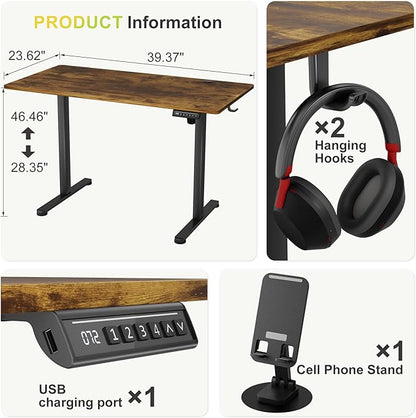 Furmax Electric Standing Desk, 48 x 24 Inches Sit Stand up Desk, Sit Stand Height Adjustable Home Office Desk with 4 Height Position Memory - with Splice Board (Rustic Brown, 48)