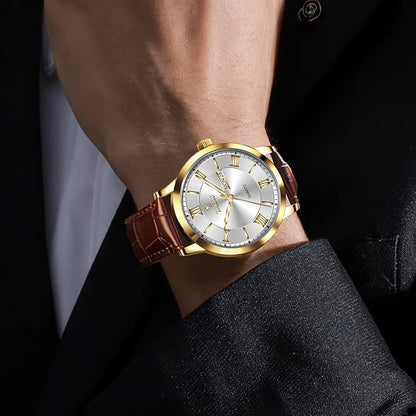 Mens Watches Luxury Dress Waterproof Leather Watch with Date Day Analog Quartz Large Number Wrist Watch Casual Classic Luminous Scales Big Face Easy Read Reloj para Hombre