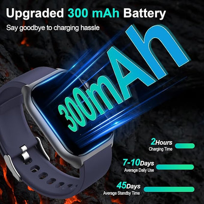 Digital Watch with 2" HD Color Screen, 45 Days Long Battery, IP68 Waterproof, Answer/Make Call/Quick Reply/AI Voice Assistant, 100+ Sport Modes, Health Fitness Tracker for Android and iOS (Blue)
