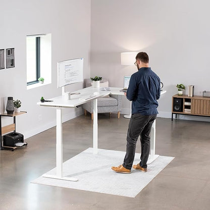 VIVO Electric 78 x 55 inch Square Corner Memory L Shaped Stand Up Desk, White Table Top, White Frame, Corner Height Adjustable Workstation, 3E-S Series, DESK-KIT-3E5SW