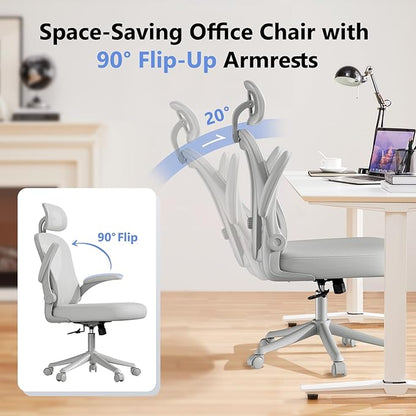 Computer Desk Chair, Ergonomic Office Chair M903 with Wheels, High Back Mesh Office Chair with Adjustable Lumbar Support, Headrest, Flip-Up Armrests, All-Grey