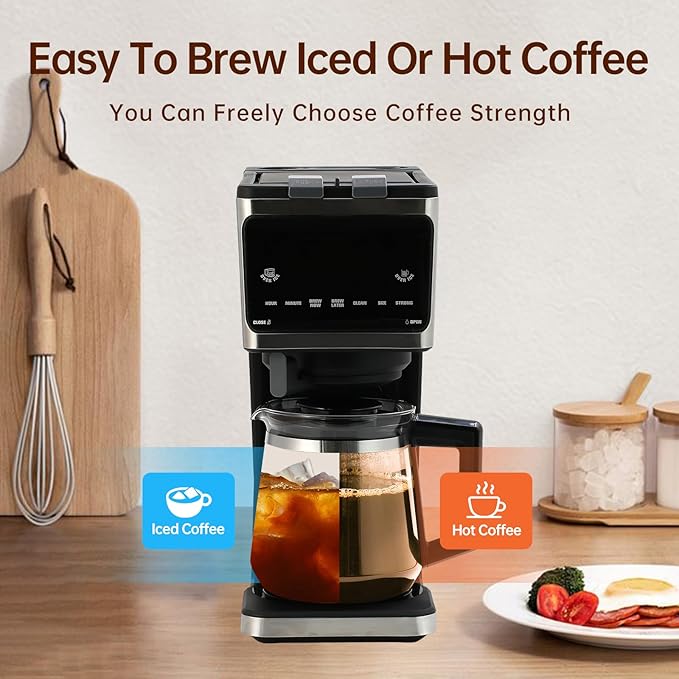 3 in 1 Single Serve Coffee Machine,With 12 Cups Removable Transparent Water Tank,Suitable For K Cup Capsule&Ground coffee&Coffee pod,Iced tea&Iced coffee maker,Black Coffee Machine