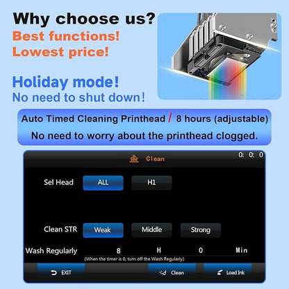 MZK A3 Pro XP600 DTF Printer,Automatic Time Cleaning Maintain printhead+Ink Anti-Clog Design 2X Faster,13+" DTF Film,5" LED Touch Screen,Dual Ink Level Alert,Film Cutter,Gift Ink 2 Years