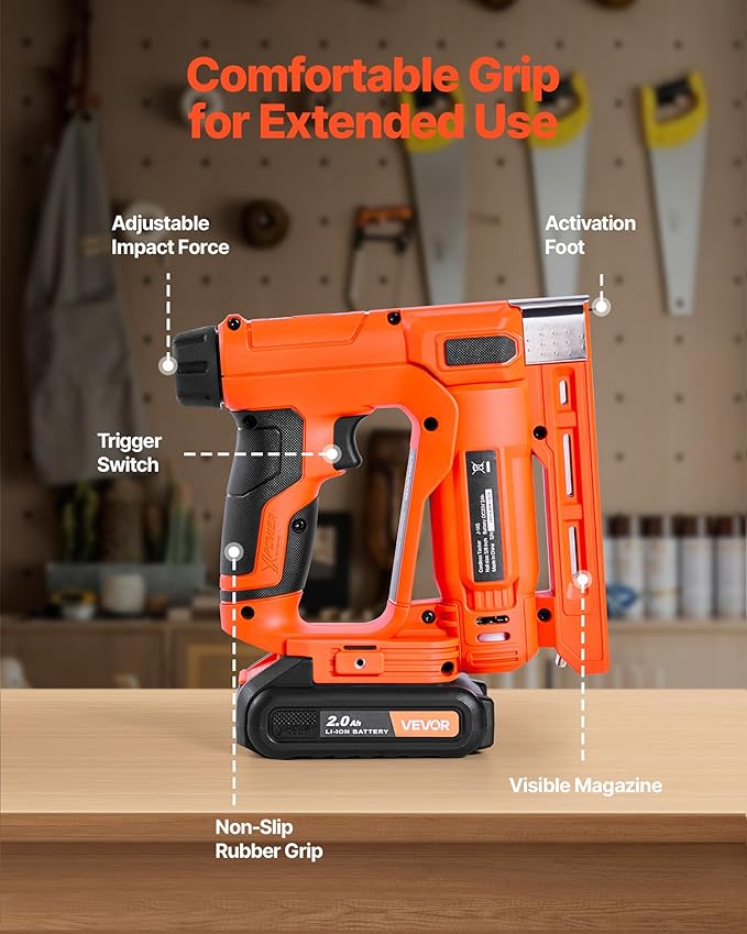 VEVOR Cordless Brad Nailer, 2-in-1 Nail Gun Staple Gun, 18 Gauge 5/8 inch, Includes 1000 Pcs Staples and 1000 Pcs Nails, with Battery and Charger, Non-Slip Rubber Grip, for Woodworking DIY Projects
