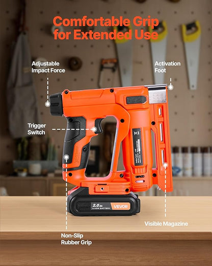 VEVOR Cordless Brad Nailer, 2-in-1 Nail Gun Staple Gun, 18 Gauge 5/8 inch, Includes 1000 Pcs Staples and 1000 Pcs Nails, with Battery and Charger, Non-Slip Rubber Grip, for Woodworking DIY Projects