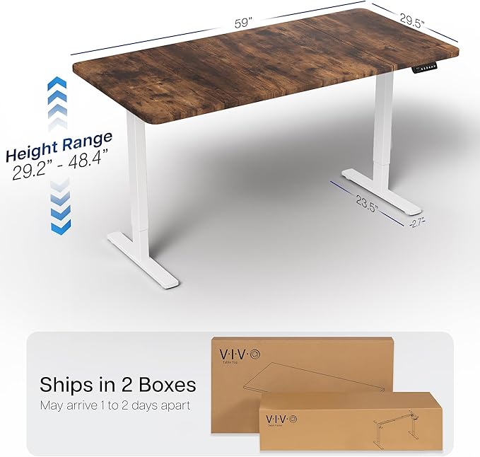 VIVO Electric 60 x 30 in Rustic Standing Desk, Memory Height Adjustment, 1B Series, Vintage Brown Top White Frame, DESK-KIT-1W6N-30
