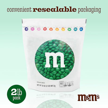 M&M’S WORLD Dark Green Milk Chocolate Candy, 5lbs of M&M'S in Resealable Pack for Candy Bars, Holiday Parties, Graduations, Christmas, Dessert Tables & DIY Party Favors
