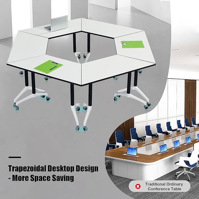 Folding Conference Table,Modular Office Conference Room Tables,Flip Top Mobile Meeting Table Conference Training RoomTable,Modern Rolling Seminar Business Table for Office Meeting Room(8)