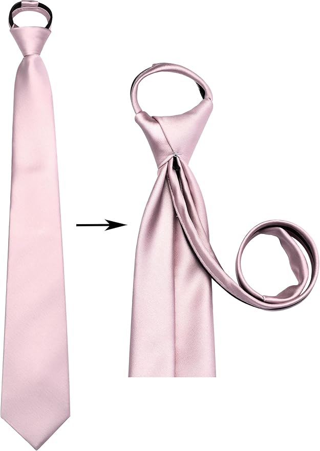 Branduce 3.15"（8cm） Pre-tied Adjustable Zipper Tie and Lapel Pin Solid Necktie Handkerchief Set for Men