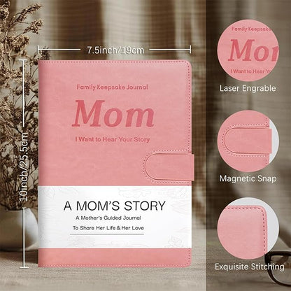Artmag Mom's Life Story Journal with 250+ Prompt Questions, Family Keepsake Book Leather Cover for Mom to Share Her Memories for Birthday Mother's Day Christmas (Pink)