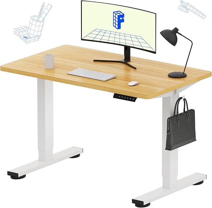 FLEXISPOT EN1 Whole-Piece Standing Desk 40 x 24 Inches Electric Height Adjustable Desk for Home Office (White Frame + Maple Top)
