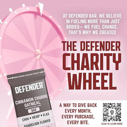 Defender Vegan Protein Bar, Cinnamon Churro Oatmeal, Plant Based Snack Breakfast Bars, Psyllium Husk, High Fiber, Non GMO, Kosher, No Stevia & Sugar Alcohols, 12 Bars, Holiday Gift Item, Stocking Stuffer