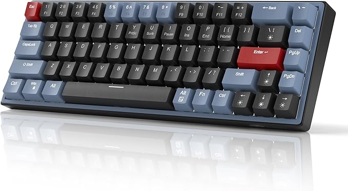 MageGee 60% Mechanical Gaming Keyboard, 68 Keys Compact Blue LED Backlit Gaming Keyboards, SKY68 Wired Ergonomic Mini Office Keyboard for Windows PC Gamer (Red Switch, Blue & Black)