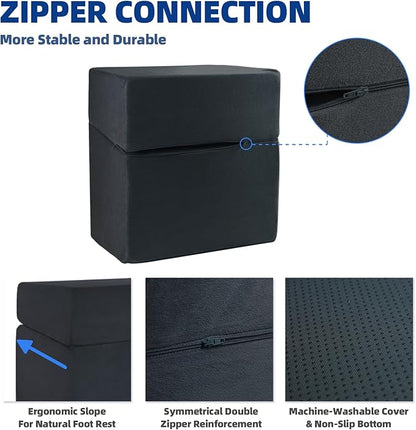 Adjustable Foot Rest for Under Desk at Work - 3-in-1 Ergonomic Foot Stool with Zipper Connection, 6.3"/11.8"/16" Height Adjustable for Office, Home & Gaming (Black)