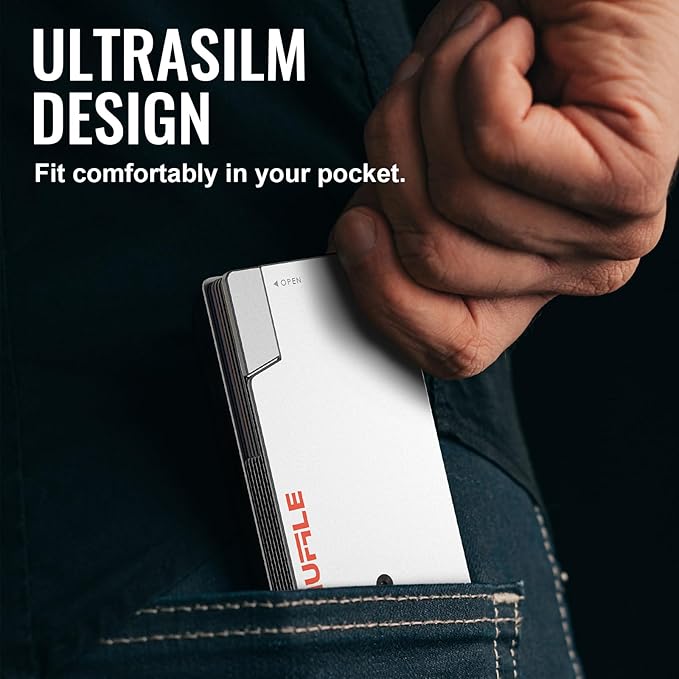 Shuffle Wallet for Men - Innovative Deck-of-Cards Opening Mechanism Wallet with RFID Blocking, Ultim Slim Modular Design to Holds 6-8 Cards, Sleek Money Clip & Aluminum Men Wallet (Polar Ice)