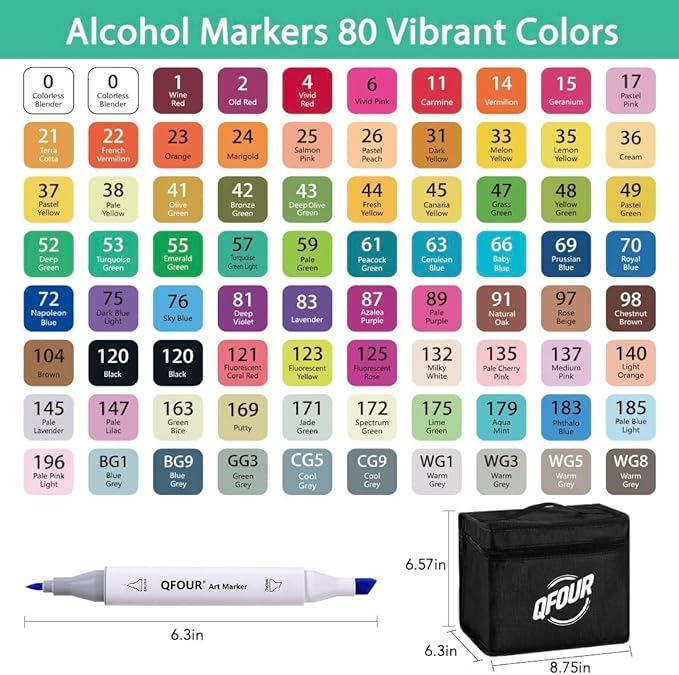 Alcohol Markers, 82Pcs Coloring Markers No Bleeding, Brush & Chisel Tip Permanent Art Drawing Pens for Adults And Kids Illustration, Coloring Book, Sketching, Drawing, Card Making