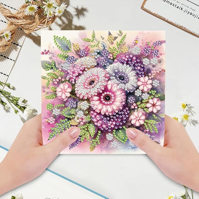 6PCS Diamond Art Painting Greeting Card Set, Birthday Pattern Cards with Envelopes,DIY Card Making Kits Thank You Card Arts Crafts for Birthday