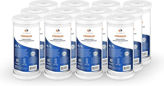 Aquaboon 5 Micron 10 x 4.5 Premium Carbon Filter Cartridge Whole House CTO Block Water Filter Replacement Compatible with FXHTC, CB-BB-10, 12-Pack