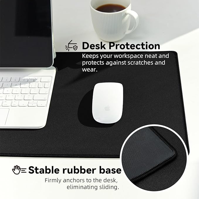 Large Gaming Mouse Pad with Durable Stitched Edges, Non-Slip Rubber Base, Black Mousepad Mouse Mat Desk Pad for Home Office Gaming, 35.4''x15.7''x0.12'', Black